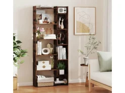 Outlet Costway 6-stöckiges Bücherregal Holzregal mit 2 Kippsicherungen Braun