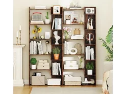 Outlet Costway 6-stöckiges Bücherregal Holzregal mit 2 Kippsicherungen Braun