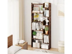 Outlet Costway 6-stöckiges Bücherregal Holzregal mit 2 Kippsicherungen Braun