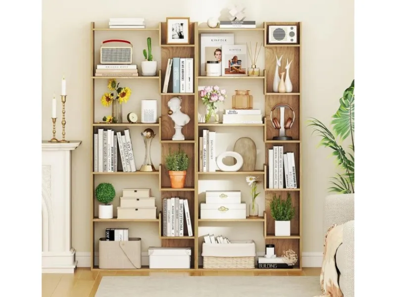 Clearance Costway 6-stöckiges Bücherregal Holzregal mit 2 Kippsicherungen Natur