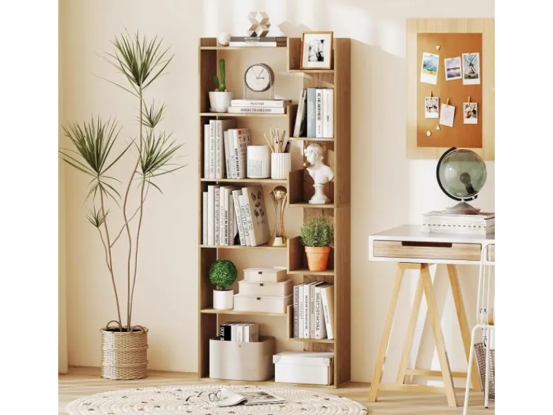 Clearance Costway 6-stöckiges Bücherregal Holzregal mit 2 Kippsicherungen Natur