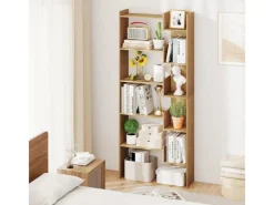 Clearance Costway 6-stöckiges Bücherregal Holzregal mit 2 Kippsicherungen Natur