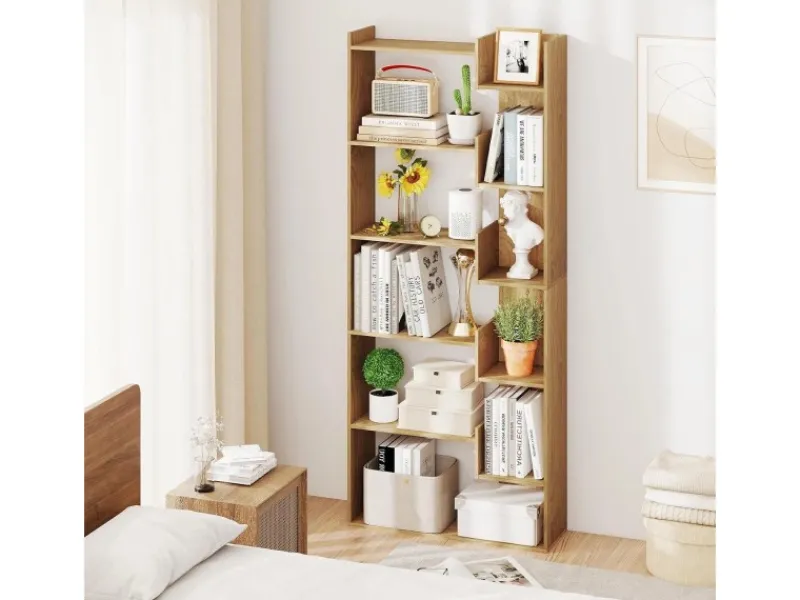 Clearance Costway 6-stöckiges Bücherregal Holzregal mit 2 Kippsicherungen Natur