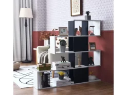 Costway 4-Stöckiges Bücherregal Raumteiler Regal Schwarz Weiß