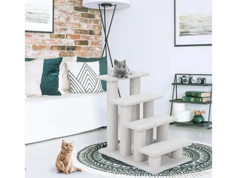 Outlet Costway Tiertreppe Katzentreppe 4 Stufen Haustiertreppe Beige