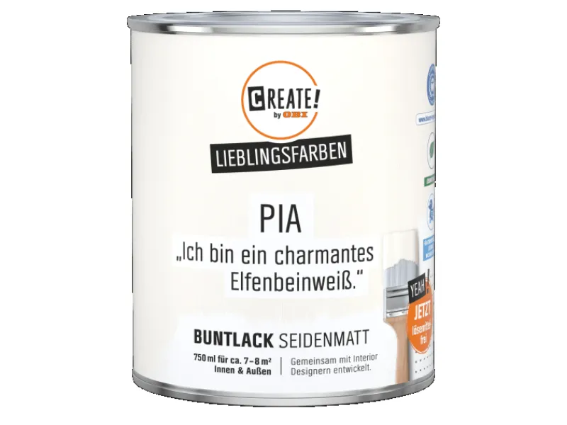 Discount CREATE! by OBI Buntlack Lieblingsfarbe Pia Seidenmatt 0,75 l Elfenbeinweiß
