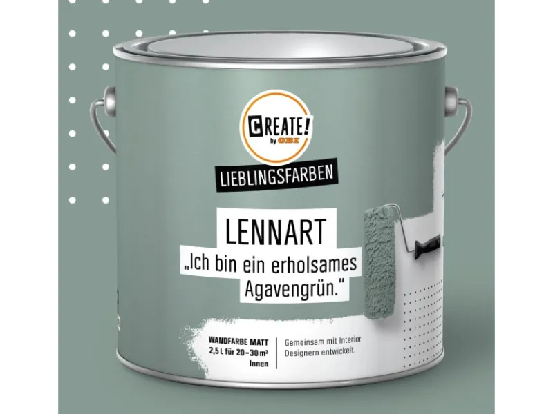 Best CREATE! by OBI Lieblingsfarben Wandfarbe Lennart matt 2,5 l Agavengrün