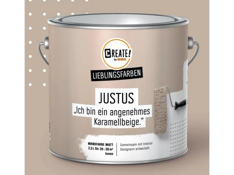 Clearance CREATE! by OBI Lieblingsfarben Wandfarbe Justus matt 2,5 l Karamellbeige