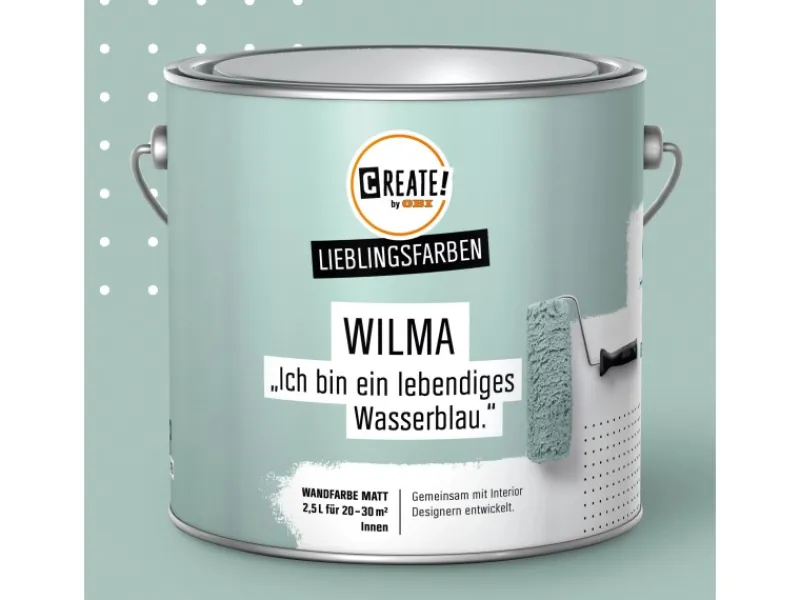 Outlet CREATE! by OBI Lieblingsfarben Wandfarbe Wilma matt 2,5 l Wasserblau