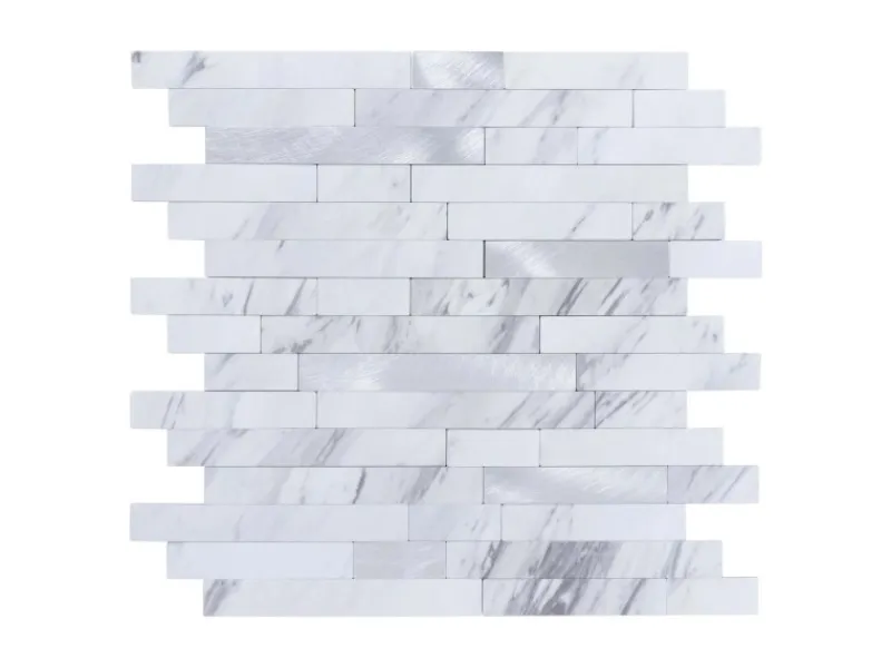 Clearance Dalsys Selbstklebende Fliesen 1m² 11 Stück Stäbe Weiß Silber Weiß-Marmoriert