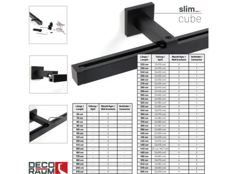 Deco-Raum Gardinenschiene nach Maß 1-Lauf Cube Schwarz 210cm