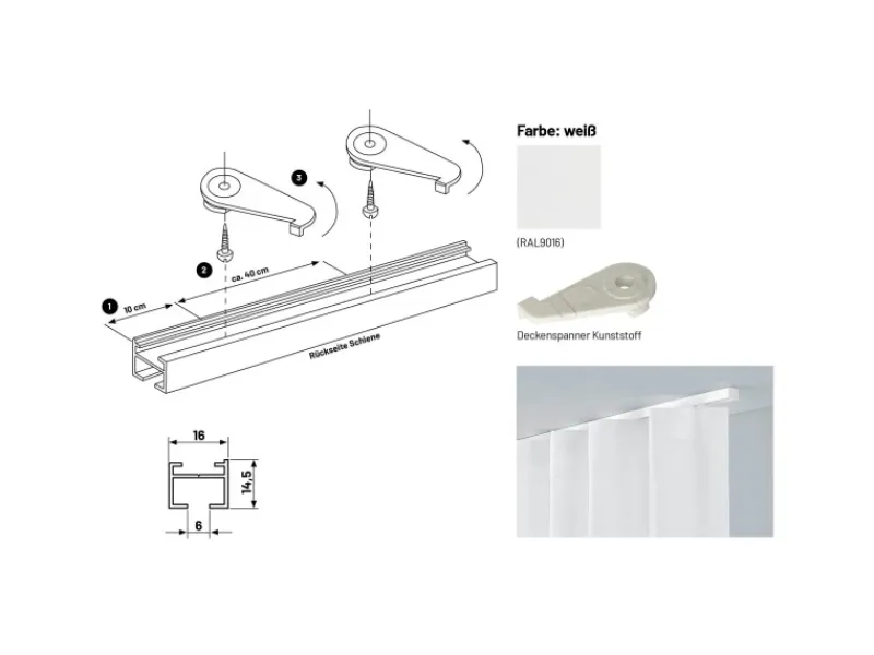 Online Deco-Raum Gardinenschiene nach Maß 1-Lauf Square 480cm Weiß