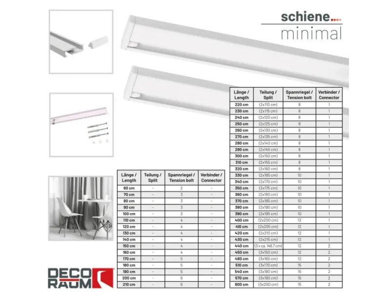 Deco-Raum Gardinenschiene nach Maß 1-Lauf Deckenmontage Minimal 350cm