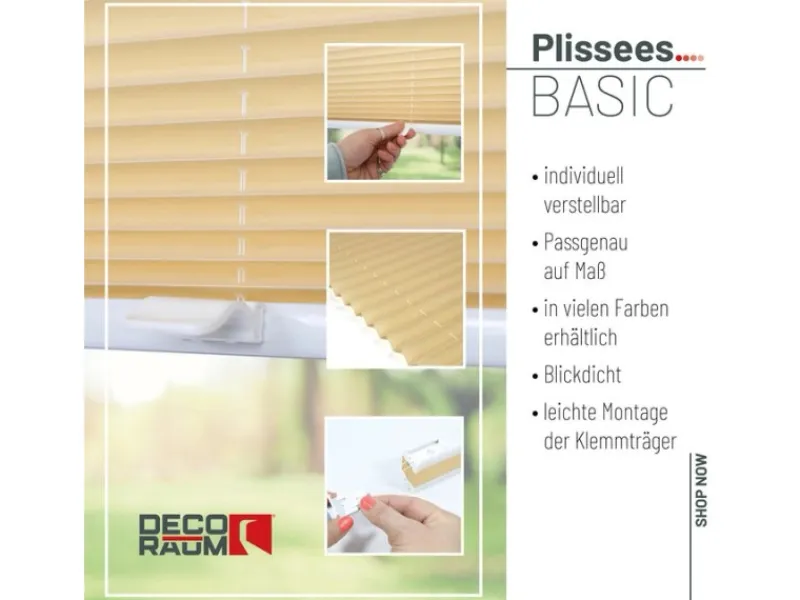 Deco-Raum Plissee Basic ohne Bohren 80x150cm Blickdicht Klemmfix
