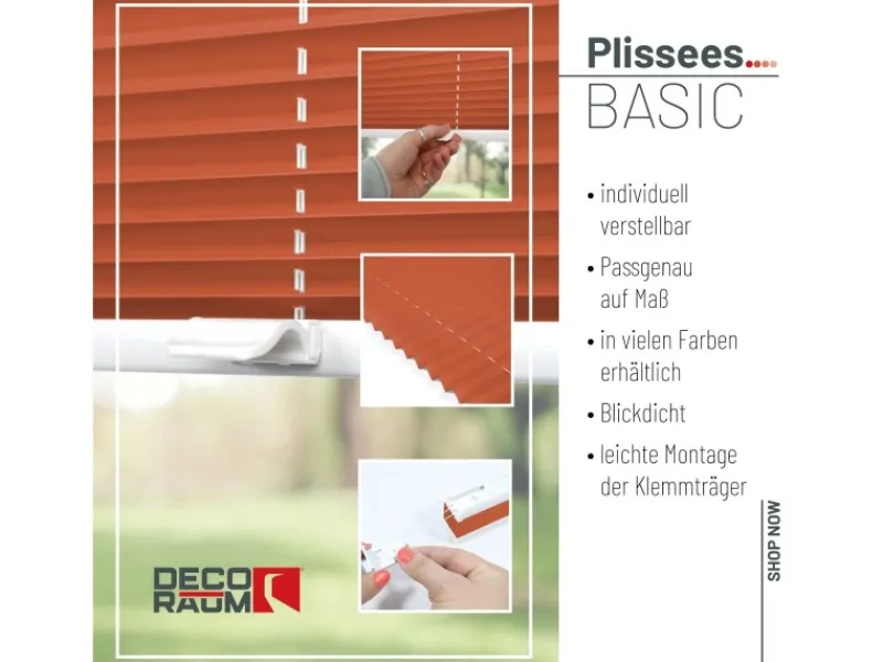 Deco-Raum Plissee Basic ohne Bohren 115x150cm Blickdicht Klemmfix