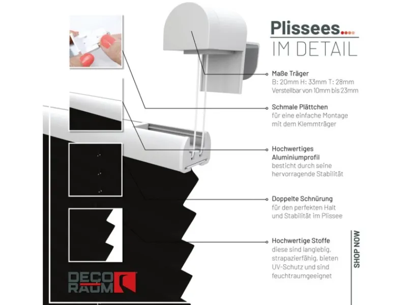 Hot Deco-Raum Plissee Basic ohne Bohren 40x150cm Blickdicht Klemmfix Schwarz