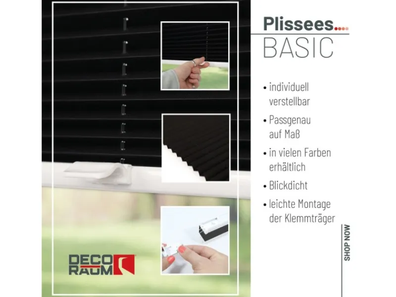 Clearance Deco-Raum Plissee Basic ohne Bohren 75x150cm Blickdicht Klemmfix Schwarz