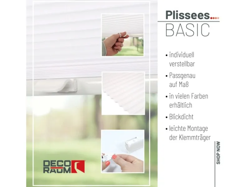 Deco-Raum Plissee Basic ohne Bohren 40x150cm Blickdicht Klemmfix
