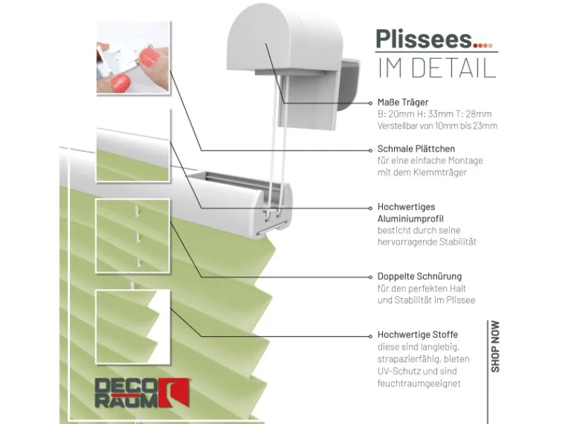 New Deco-Raum Plissee Basic ohne Bohren 40x150cm Blickdicht Klemmfix Hellgrün