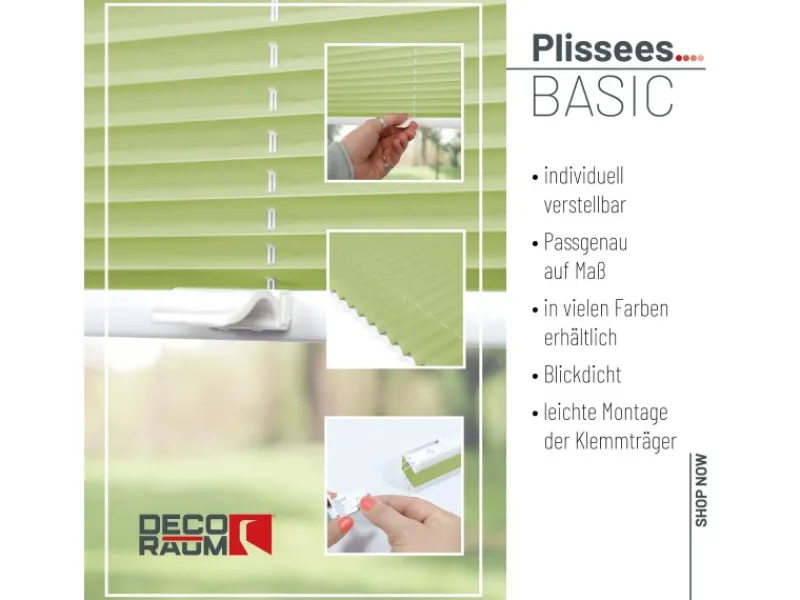 New Deco-Raum Plissee Basic ohne Bohren 40x150cm Blickdicht Klemmfix Hellgrün