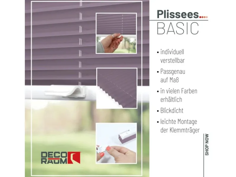 Online Deco-Raum Plissee Basic ohne Bohren 85x210cm Blickdicht Klemmfix Flieder
