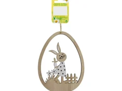Dekoanhänger Hasenmädchen im Ei 15 cm x 11,5 cm x 0,5 cm Braun-Weiß