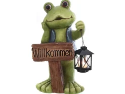 Discount Deko-Figur Frosch mit Laterne und Schild 40,5 cm