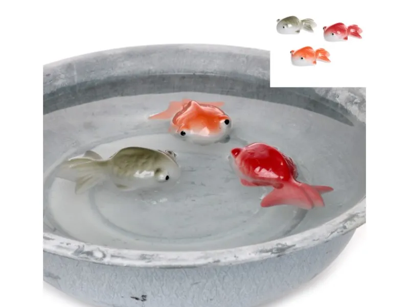 Outlet Deko-Fisch Schwimmend Porzellan Farbenauswahl 3 cm Rot/Orange/Grau