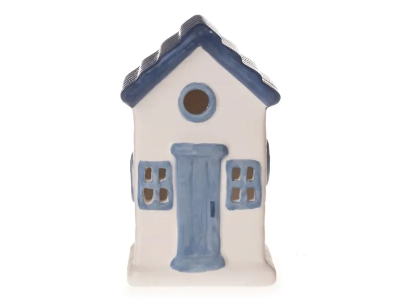 Deko-Strandhaus 6 cm x 6 cm x 10 cm Weiß-Blau-Grau