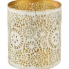 Deko-Windlicht Ornament aus Metall Ø 12 cm Weiß-Gold
