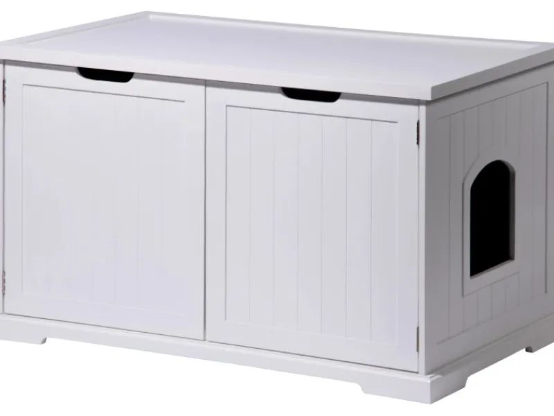 Dobar Design Katzenschrank XL Katzenhöhle 95 x 54 x 57,5 cm Weiß