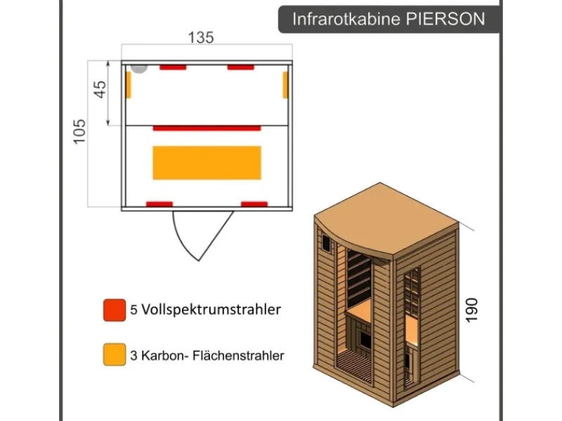 Best Dewello Infrarotkabine Sauna Pierson 135cm x 105cm 2 Personen Vollspektrum & Karbonstrahler Hemlock Tannenholz