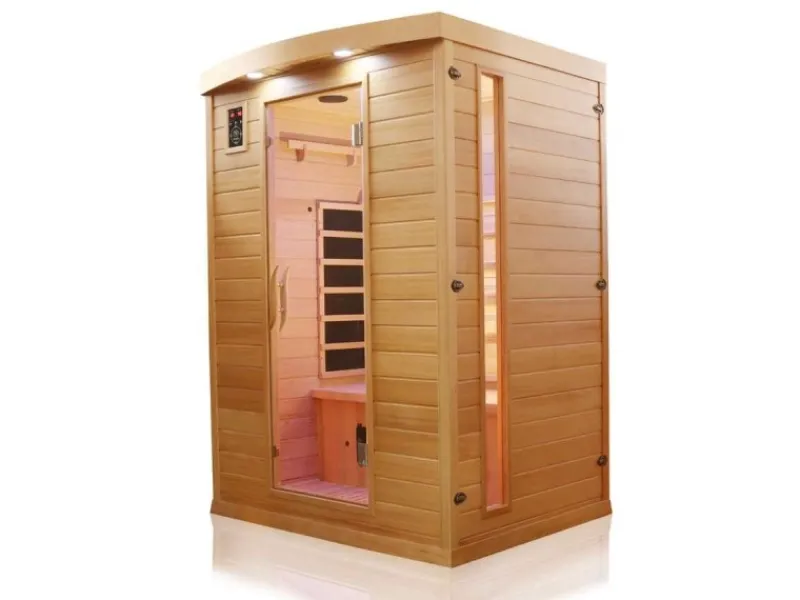 Best Dewello Infrarotkabine Sauna Pierson 135cm x 105cm 2 Personen Vollspektrum & Karbonstrahler Hemlock Tannenholz