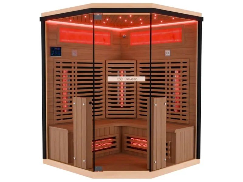 Sale Dewello Infrarotkabine Sauna Kenora 140cm x 140cm 3 Personen Vollspektrum & Karbonstrahler Hemlock