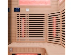 Sale Dewello Infrarotkabine Sauna Kenora 140cm x 140cm 3 Personen Vollspektrum & Karbonstrahler Hemlock