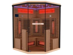 Sale Dewello Infrarotkabine Sauna Kenora 140cm x 140cm 3 Personen Vollspektrum & Karbonstrahler Hemlock