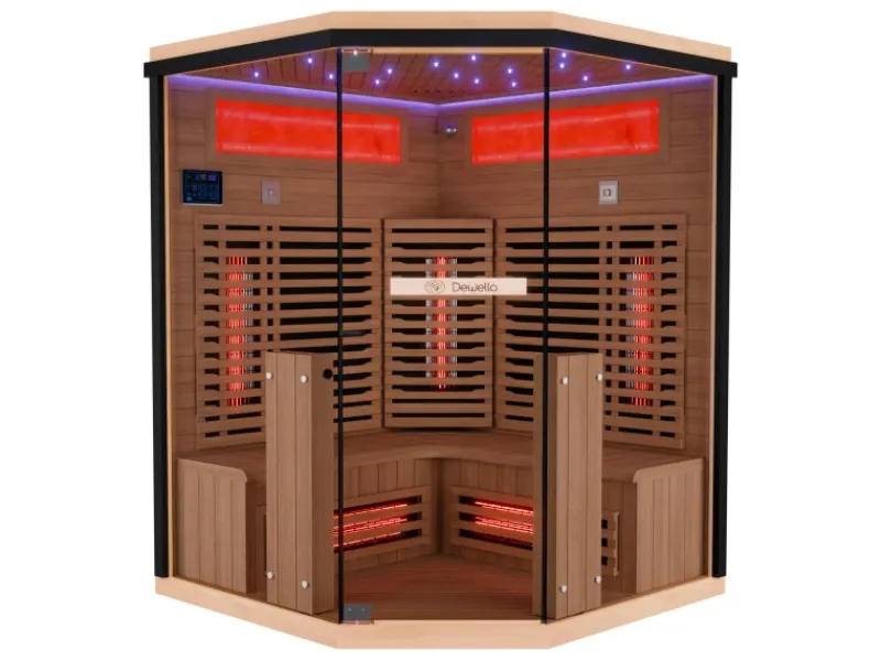 Sale Dewello Infrarotkabine Sauna Kenora 140cm x 140cm 3 Personen Vollspektrum & Karbonstrahler Hemlock