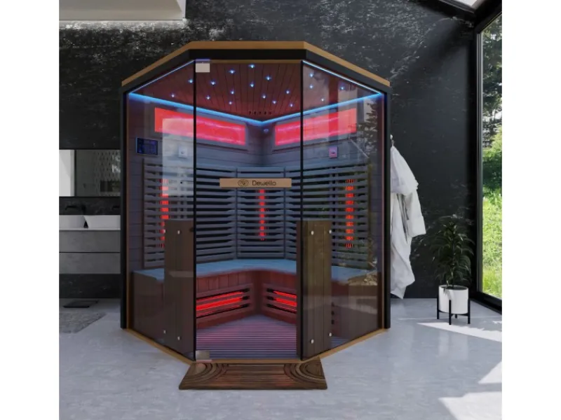 Sale Dewello Infrarotkabine Sauna Kenora 140cm x 140cm 3 Personen Vollspektrum & Karbonstrahler Hemlock