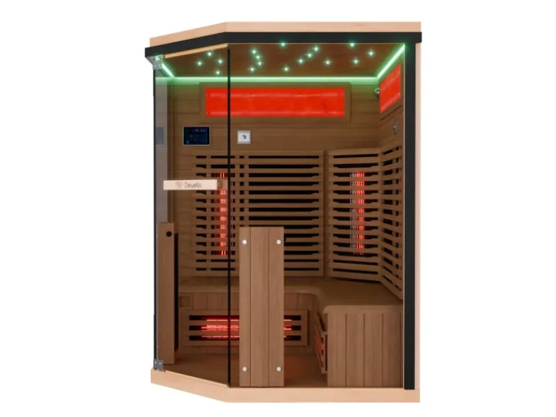 Sale Dewello Infrarotkabine Sauna Kenora 140cm x 140cm 3 Personen Vollspektrum & Karbonstrahler Hemlock