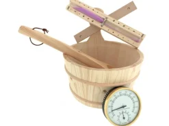 Dewello Sauna Zubehoer Set | Saunathermometer Hygrometer Sanduhr Aufguss Eimer & Saunakelle |Saunazubehoer Für Zuhause