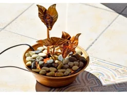 Dobar Design-Zimmerbrunnen Metall und Kunststoff mit Deko-Steinen Braun