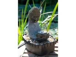 Discount Dobar Zimmerbrunnen Buddha Lotusblüte in Steinoptik mit Deko-Steinen