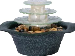 Dobar Zimmerbrunnen Kaskade Blüte dreistufig in Metallic-Optik mit Deko-Steinen