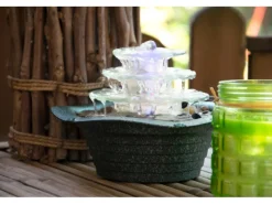 Dobar Zimmerbrunnen Kaskade Blüte dreistufig in Metallic-Optik mit Deko-Steinen