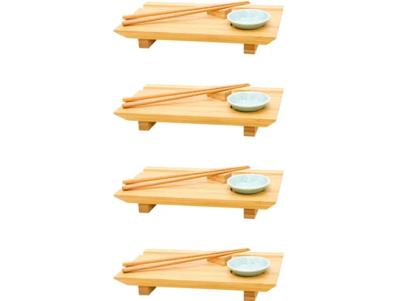 Sale DuneDesign 4er Set Japanisches Sushi Brett 27 x 16 x 4 cm mit Schälchen