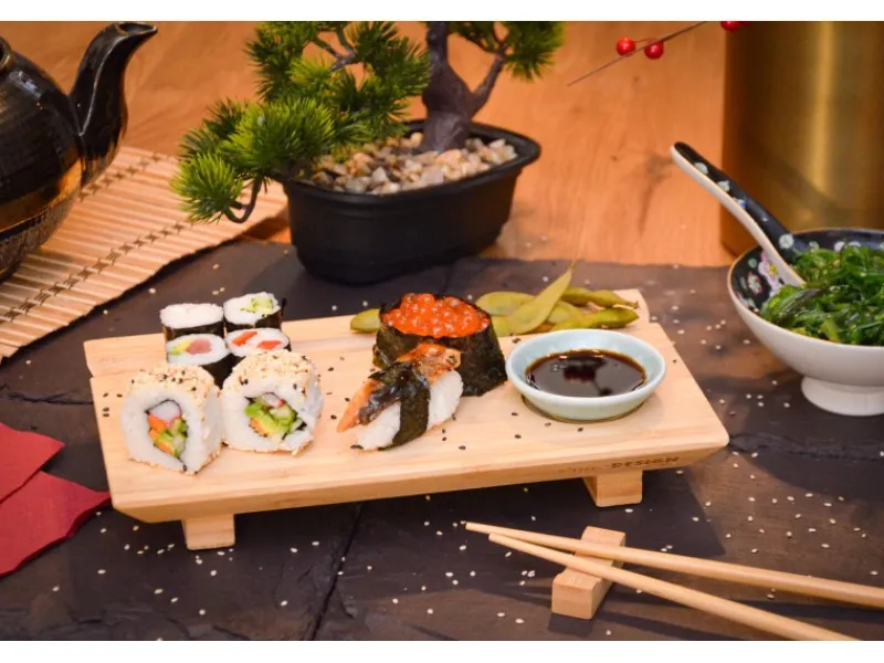 Sale DuneDesign 4er Set Japanisches Sushi Brett 27 x 16 x 4 cm mit Schälchen