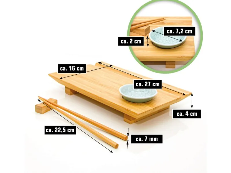 Sale DuneDesign 4er Set Japanisches Sushi Brett 27 x 16 x 4 cm mit Schälchen