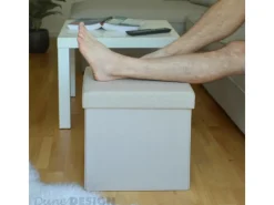 DuneDesign Faltbarer Sitzwürfel 38 x 38 x 38 cm mit Stauraum Beige-Grau