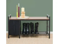 DuneDesign Metall Schuhregal mit Sitzbank und Korb 92 x 30 x 52 cm