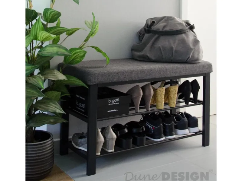 DuneDesign Offener Schuhschrank aus Metall 81 x 32 x 46 cm Grau